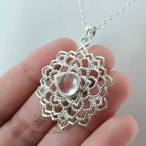 Handmade Sterling <b>Silver</b> Crown Chakra Crystal Pendant <b>Necklace</b> Spiritual Meditation Yoga Healing Jewelry with Crystal Charms - Product Image 2