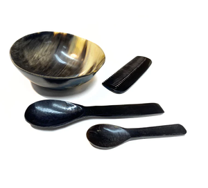 ชามข้าวควายที่ได้รับการค้นหามากที่สุดชุด2ช้อนและหวี4ชิ้นทำด้วยมือสีดำ - Product Image 1