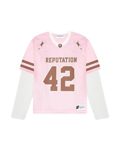 Camiseta Deportiva de Manga Larga para Mujer, de Malla Rosa con Capas, Estilo Universitario, Streetwear, Reputation 42 - Product Image 1