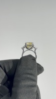Bague à trois pierres avec diamants jaunes radiants et taille trillion cultivés en laboratoire, en or 14 carats, bijoux de fiançailles pour filles