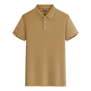 Chemise polo à manches courtes en polyester 100% confortable et respirante avec bordure blanche, tricotée, anti-froissement, motif uni, 220g - Product Image 6
