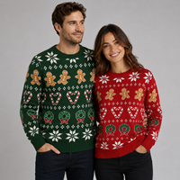 Pull de Noël personnalisé avec logo, motif jacquard pain d'épices, couronne et flocon de neige, pour couples, idéal pour les fêtes, unisexe