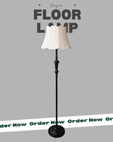Lampe sur pied E27 en fer forgé avec abat-jour en tissu, option multi-prises, emballage en carton individuel