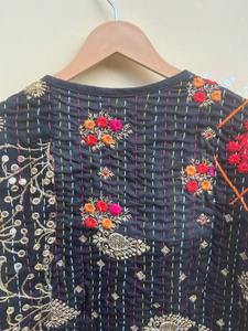 Veste matelassée vintage pêche faite à la main pour femmes coton avec passepoil à rayures Kimono écologique ouvert Style Y2K lavable - Product Image 2