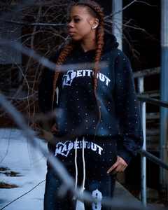 Custom Heavyweight Knitted Hoodie with Oversized <b>Pickling</b> Hip Hop Retro Embroidery Patch Casual Antique Rhinestone Design - Product Image 3
