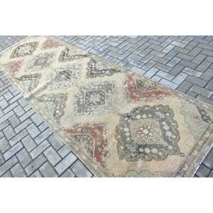 Turkish <b>Rug</b>, <b>Runner</b> 3.6x11.9 ft Vintage <b>Rug</b>, Gray Solid Wool <b>Rug</b> - Product Image 4