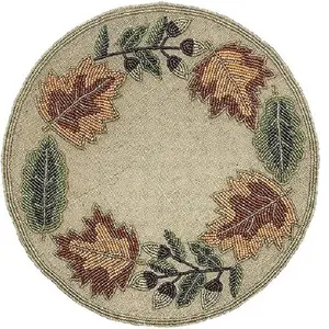 Propre conçu en forme ronde avec feuille fabriqué en Polyester perle napperon cuisine produit Table à manger tapis décoratif pour la maison