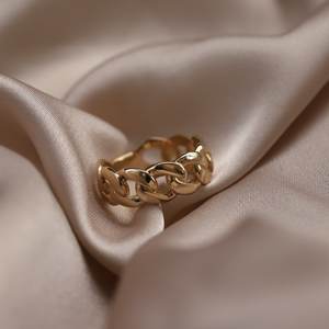 Anillo de cadena de banda de Plata de Ley 925, regalo de joyería fina chapada en oro de 14 quilates para mujer, regalo de boda para ella - Product Image 1