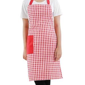 100% coton teint en fil sans manches tablier à bavette rouge à carreaux lin pour ménage nettoyage cuisine utilisation Restaurant personnalisé en gros - Product Image 1