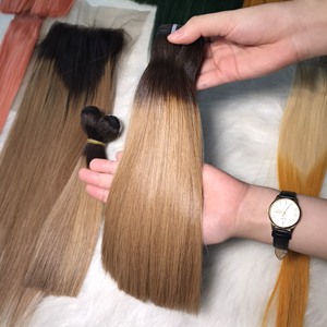 100% ต่อผมแท้ทรงตรงสำหรับเครื่องทำผมสีน้ำตาลออมเบรได้สองชั้น - Product Image 2