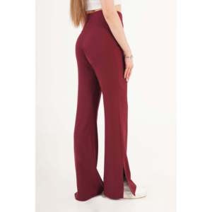 Pantalones de Campana Lustrin para Mujer, Color Borgoña, Mezcla de Viscosa, con Detalle de Abertura, Cintura Media, Casuales, para Otoño, para Oficina - Product Image 1
