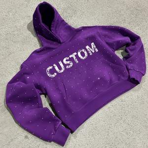 Sudadera con Capucha Personalizada con Pedrería, Estilo Urbano, Color Morado, para Hombre, de Algodón Grueso y Felpa, MOQ Bajo - Product Image 1