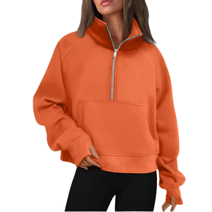 Streetwear personnalisé OEM de haute qualité pour femmes, sweat-shirt à capuche à col montant et demi-fermeture éclair en coton - Product Image 2