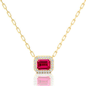 Diseño único Esmeralda Corte Natural Rosa Zafiro Piedra preciosa Halo Estilo Charm's Colgante Collar en oro de 18K tachonado con diamantes - Product Image 2