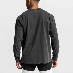 Manches longues nouvelle couleur unie à manches longues hommes coton fait t-shirts gris teint matériel Logo personnalisé à manches longues t-shirts - Product Image 3