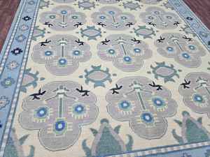 Antique Handknitted <b>Wool</b> Oushak Rug 8x10 <b>Pink</b> Blue Carpet for Living Room Traditional Sizes 6x9 10x14 9x12 Area Rugs Sets Cotton - Product Image 3