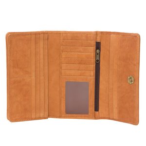 Distinct Tan and White Cowhide Trifold Wallet with Zipper Closure Cowhide Handbag - Product Image 3