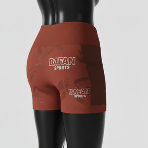 Shorts de mujer de algodón premium con elastano, color granate, con pedrería dorada y logotipo personalizado por transferencia térmica. - Product Image 5