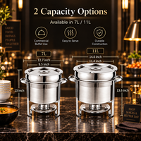 Chauffe-plat professionnel en acier inoxydable 7L 11L avec couvercle en verre hydraulique pour buffet, idéal pour hôtels, restaurants et traiteurs