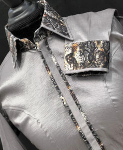 Camisa de espectáculo occidental de vaquera hecha a mano con acento de serpiente de carbón de tafetán elástico - Product Image 2