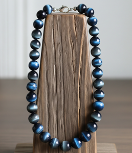 Bleu oeil de tigre collier femmes 18 pouces tibétain argent serrure noué à la main plaqué or perlé Bracelet Designer mode bijoux cadeau - Product Image 5