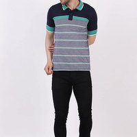 Chemise à manches courtes pour homme en polyester/coton, coupe classique, rayée, tricotée, imprimée, respirante, décontractée