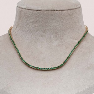 Collar de Cadena Tipo Tenis de 17 Pulgadas con Esmeralda Natural en Oro Amarillo de 14k, Joyería Fina al por Mayor - Product Image 4