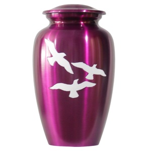 Urnes de crémation adultes en aluminium classique de haute qualité Style moderne avec des oiseaux volant blanc et orange fini pour les cendres humaines - Product Image 5