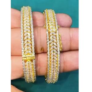 Classy Simple <b>Gold</b> Finish With AD Stones Look Two <b>Set</b> OF <b>Bangles</b> Stylish Openable <b>Bangles</b> for Women For Wedding Wear - Product Image 1