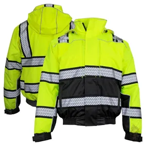 Hi Vis Bomber Veste d'hiver de sécurité réfléchissante Vêtements de travail Manteau de travail imperméable rembourré à capuche