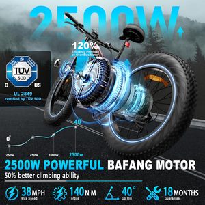 2500W BAFANG motore bici elettrica per adulti, 48V 30Ah Samsung celle rimovibile batteria Ebike 120 miglia, 38 + MPH, 26 "grasso pneumatico - Product Image 2