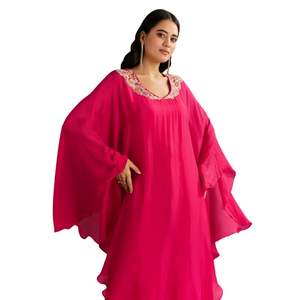 Pink Chinon <b>Cape</b> Style Kurta Palazzo With Zardosi Neckline Wholesale <b>Women</b> Ethnic Apparel OEM Factory Supplier Custom Suit Set - Product Image 2