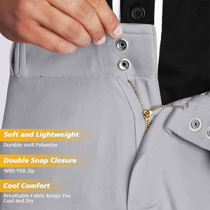 Pantalon de softball en coton et polyester pour jeunes, vêtements de sport de couleur gris clair, pantalon de baseball léger à séchage rapide avec poche arrière - Product Image 2