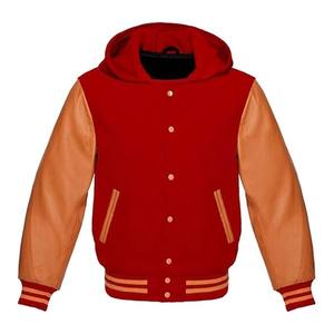 Chenille Broderie Patched Logo College Letterman Varsity Hommes Baseball Veste Pour Hommes Manches En Cuir Avec Capuche - Product Image 1