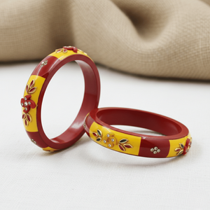 <b>Set</b> of 2 Fine <b>Bangles</b> Red & Yellow Floral Stone Lac Design - Product Image 5