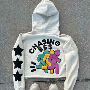 Cotton Blended <b>Men</b> Puff Print Hoodie Streetwear <b>Pullover</b> with Unique Embossed And Rhinestone Design - Product Image 6