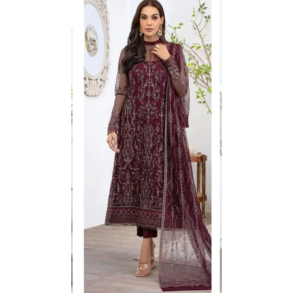 नवीनतम संग्रह पाकिस्तानी महिला लंबी आस्तीन वाली उच्च गुणवत्ता वाली कढ़ाई पैकistनी पार्टी पोशाक/नई फैशनेबल पार्टी पोशाक