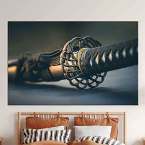 ภาพพิมพ์บนผ้าใบลายคาตานะ: ของตกแต่งผนังสมัยใหม่, ผ้าใบหุ้ม - Product Image 1