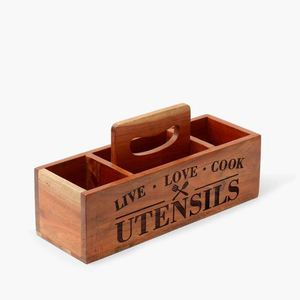 Porte-ustensile en bois à 3 compartiments en gros pour comptoir de cuisine Clip organisateur pour outils de cuisine Pots en forme de cuillère en métal - Product Image 2