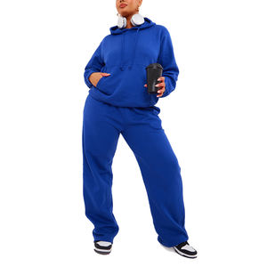 Ensemble 2 pièces de sweat à capuche pour femmes avec logo personnalisé à impression bouffante Ensemble de jogging en coton avec survêtement en coton délavé et respirant Ensemble de pantalons de survêtement à capuche - Product Image 4