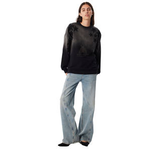 Women's Winter Acid Washed Long <b>Sleeve</b> Patchwork <b>Sweatshirt</b> with Custom Label 100% Cotton Fleece Custom Logo - Product Image 1