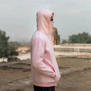 Basics 100% Cotton Fleece Solid Zipper-Up <b>Balaclava</b> Hoodie Built-In Face Mask Warm Winter Streetwear Pullover Hooded Sweatshirt - Product Image 5