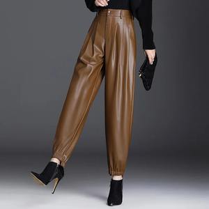 Automne et hiver nouvelle mode version coréenne de pantalon de radis mince taille haute décontracté, pantalon en cuir véritable à taille élastique femmes - Product Image 2