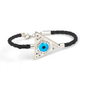 925 Sterling Silver Evil Eye <b>Bead</b> <b>Bracelet</b> with Leather Cord Gift for Any Occasion - Product Image 1
