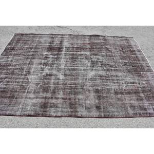 Alfombra turca Vintage moderna, rectángulo grande de 5,8x8,3 pies, diseño de retazos gris hecho a mano, Tabriz de látex de lana para pasillo de dormitorio - Product Image 3