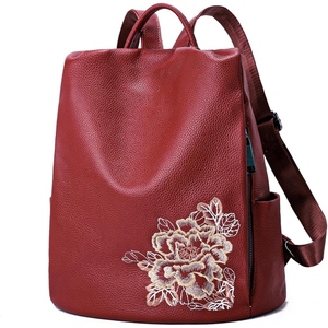 Mochila bordada de cuero de cabra auténtico, diseño minimalista para mujer, bolsa de viaje para oficina y uso diario - Product Image 5