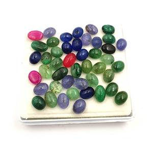 Natural <b>Ruby</b> Emerald Sapphire Mix Oval Loose Gemstone Cabochon 28 Pcs 6*7-6*11 mm 50 CT, <b>Ruby</b> Emerald Sapphire Cabochon - Product Image 3