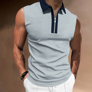 Camiseta elástica de gran tamaño para hombre, Polo de fitness sin mangas, de rayas sólidas, top de moda de calle para invierno, novedad de verano - Product Image 5
