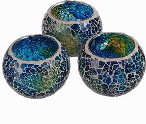 Porte-bougie votif et bougeoir en verre rond indien fait à la main avec un design en mosaïque pour la décoration de centre de table - Product Image 4