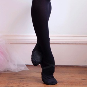 Premium Quality Women's Black Leather Ballet Dance <b>Shoes</b> with Elastic Binding and Split <b>Sole</b> on Sale - Product Image 4